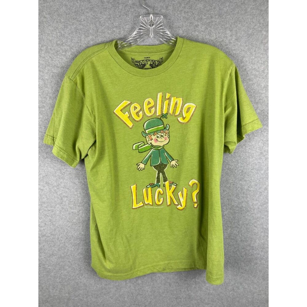 Savvy Feeling Lucky T‎ Shirt Mens L Green Leprechaun Lucky Charms St Patrick